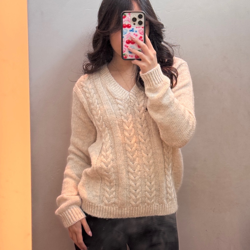 brandy heathered cable knit sweater
